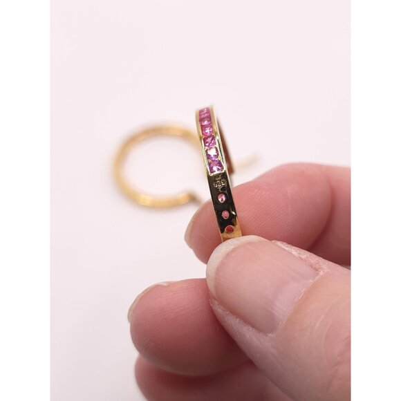 Ross-Simon Gold & Silver Pink Sapphire CZ Hoops - Picture 11 of 15
